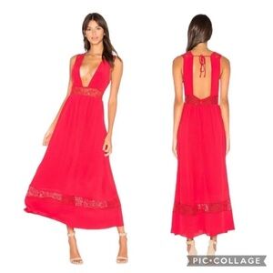 MAJORELLE X Revolve Pinewood Red Backless Dress crochet trim sz M maxi gown